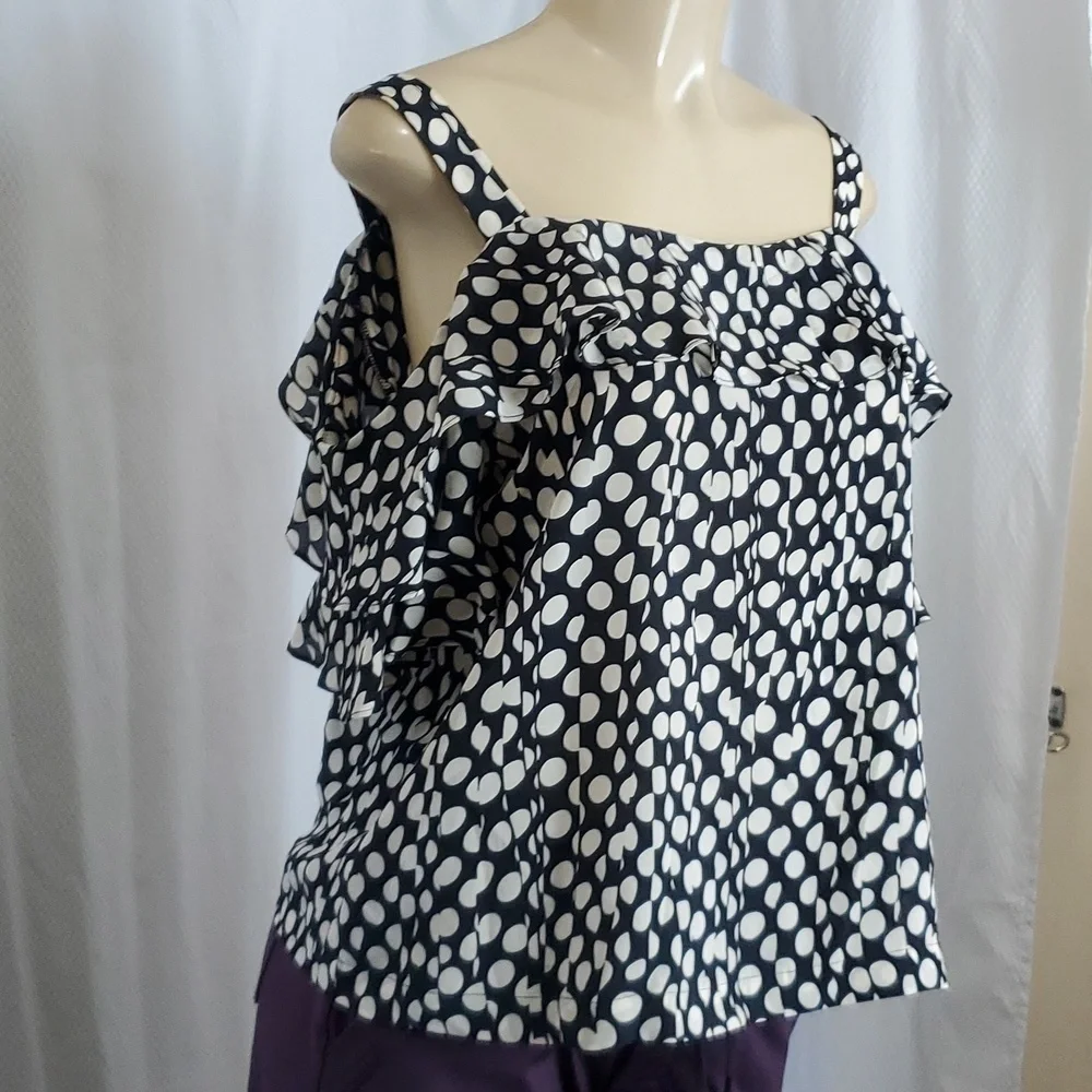 J. Crew Collection Silk Cold-Shoulder Top in Ratti Polka Dot Size L